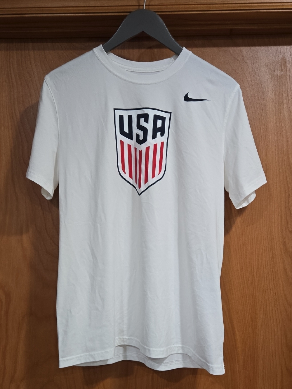 Nike White USA Shield Short Sleeve Tee with Red and Navy Accents